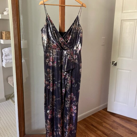 ML Monique Lhuillier Size 16 Floral Sequin Surplice Gown - Picture 5 of 9